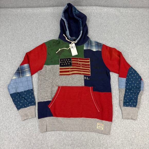 Polo Ralph Lauren Country Patchwork Hoodie Men's Size Small American Flag USA
